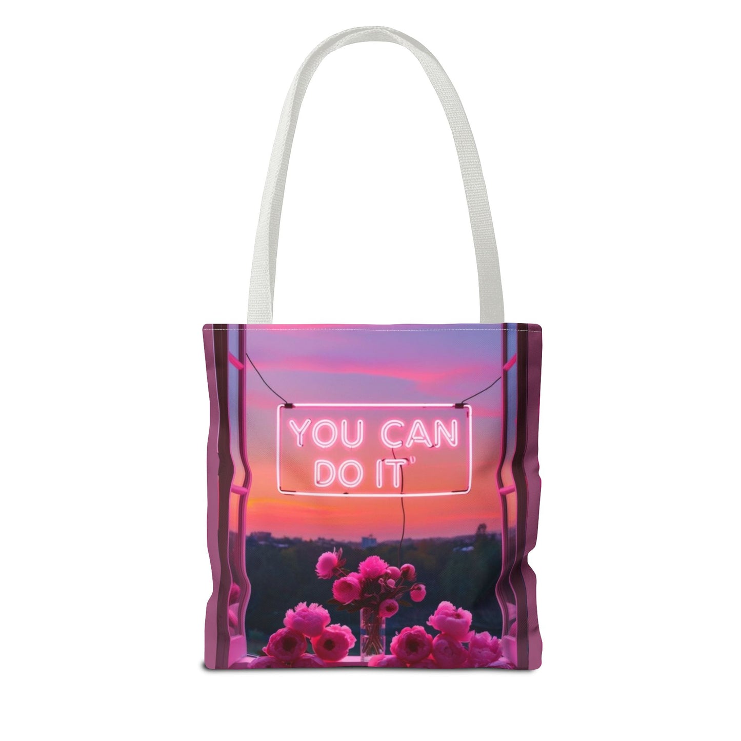 You can do it to faith, flowers, and  fierceness tote bag
