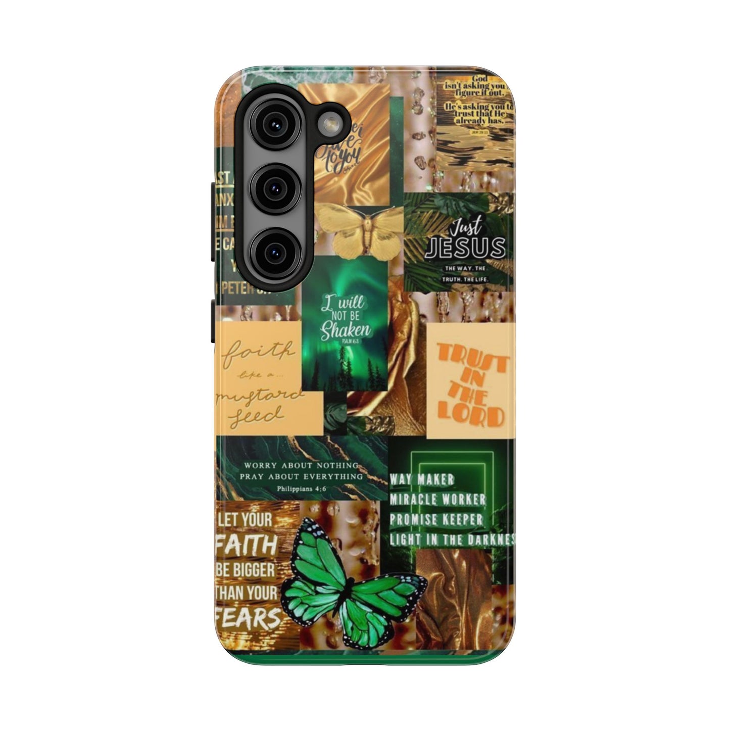 Trust in the lord Phone Case green and gold scripture collage