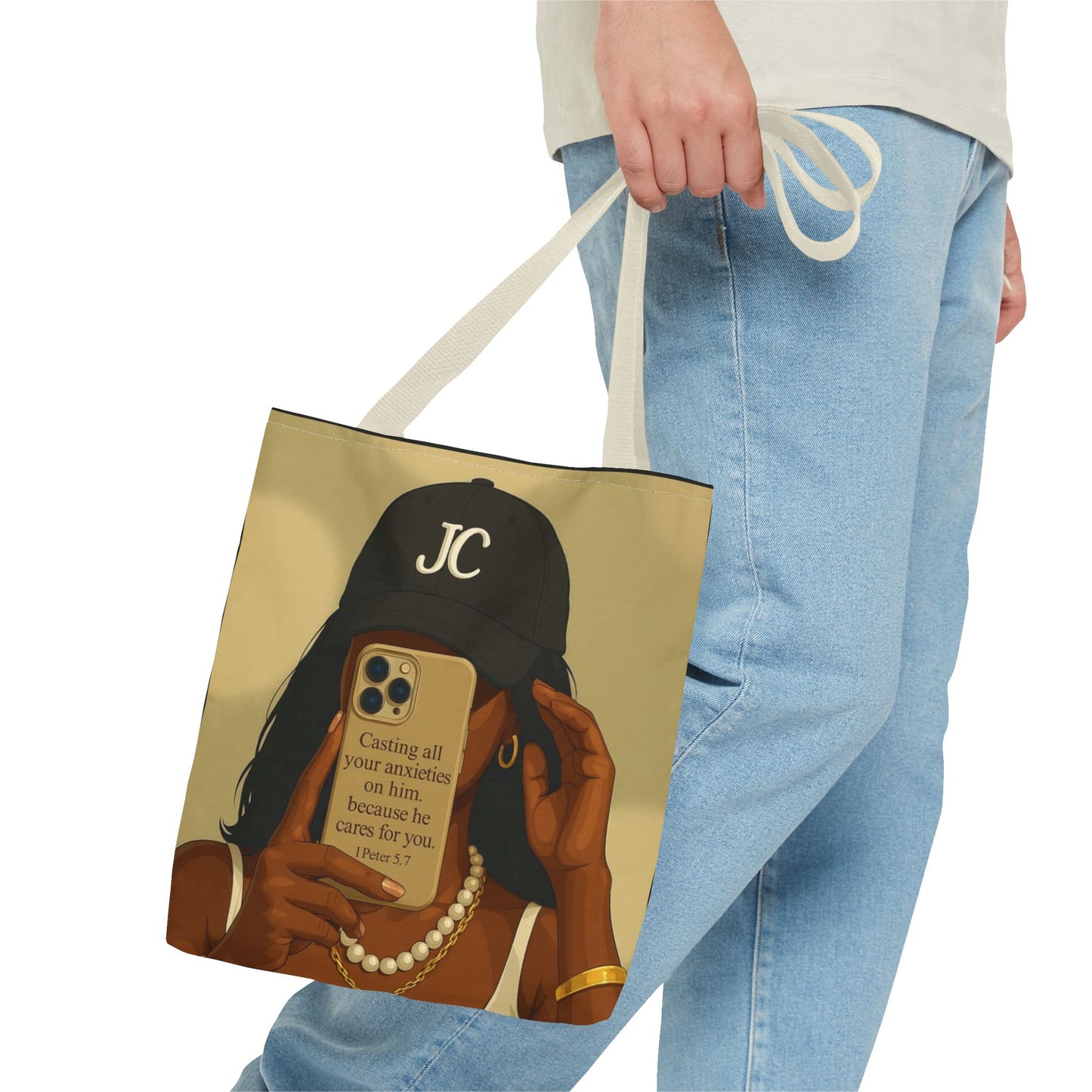Chic Motivational Tote Bag - "Casting All Your Anxieties on Him" Design