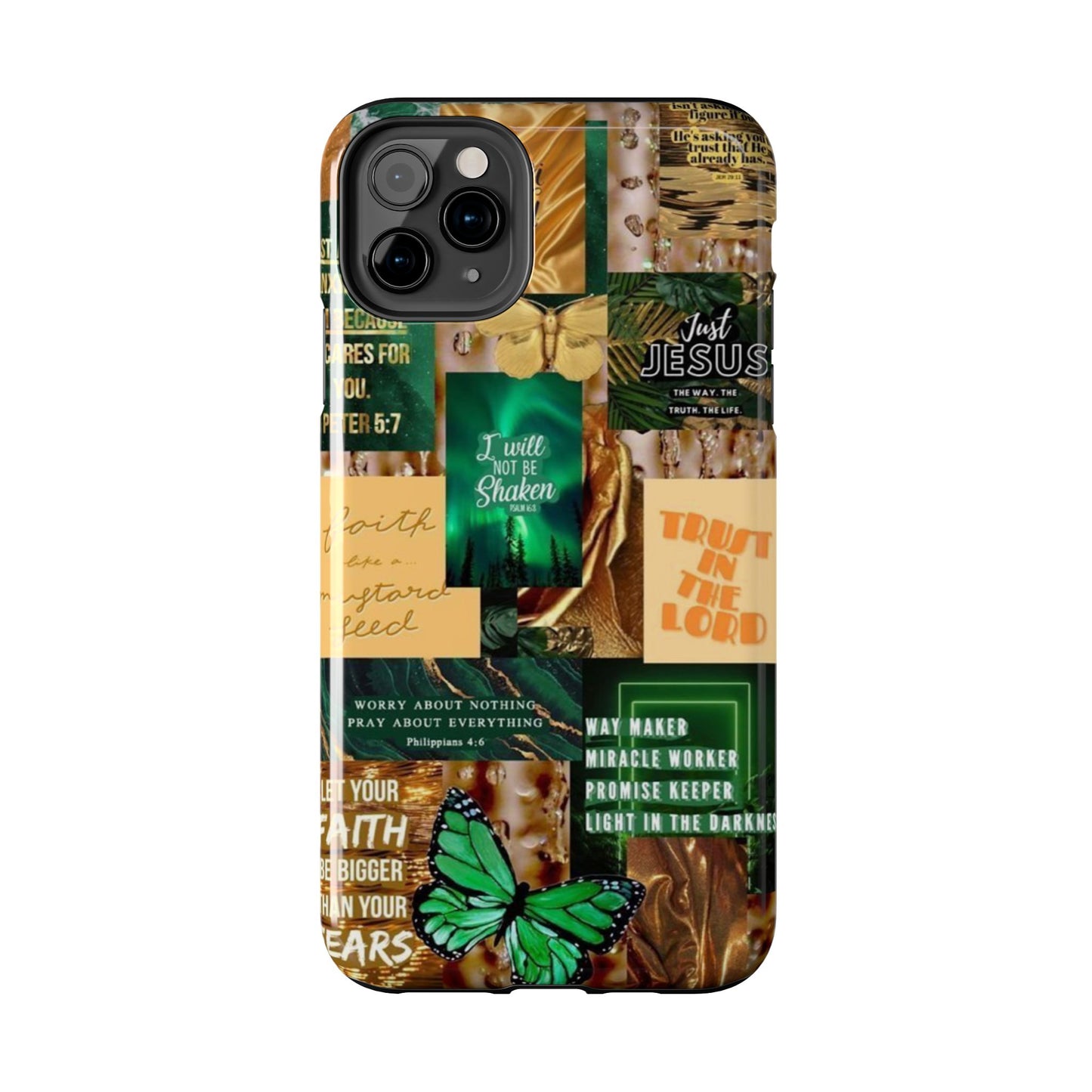 Trust in the lord Phone Case green and gold scripture collage