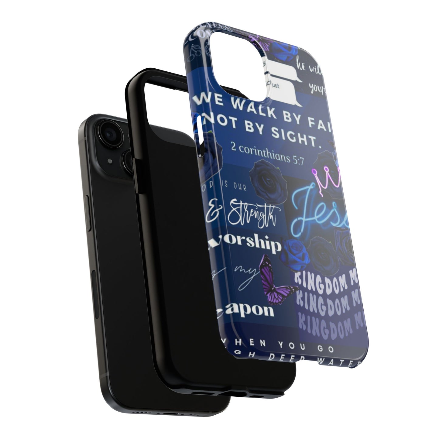 Kingdom mindset phone case deep blue faith & scripture collage