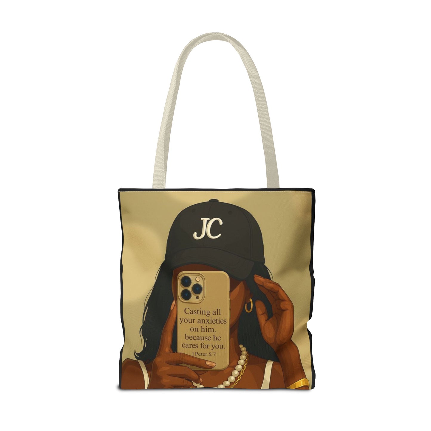 Chic Motivational Tote Bag - "Casting All Your Anxieties on Him" Design
