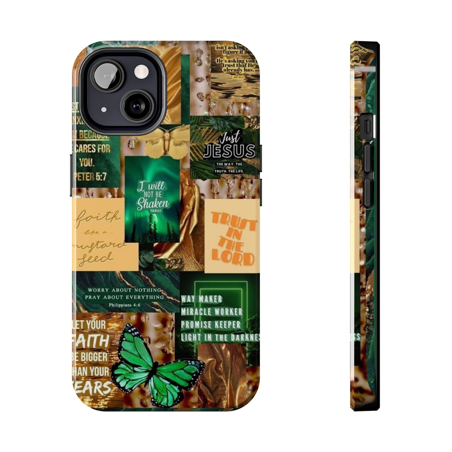 Trust in the lord Phone Case green and gold scripture collage
