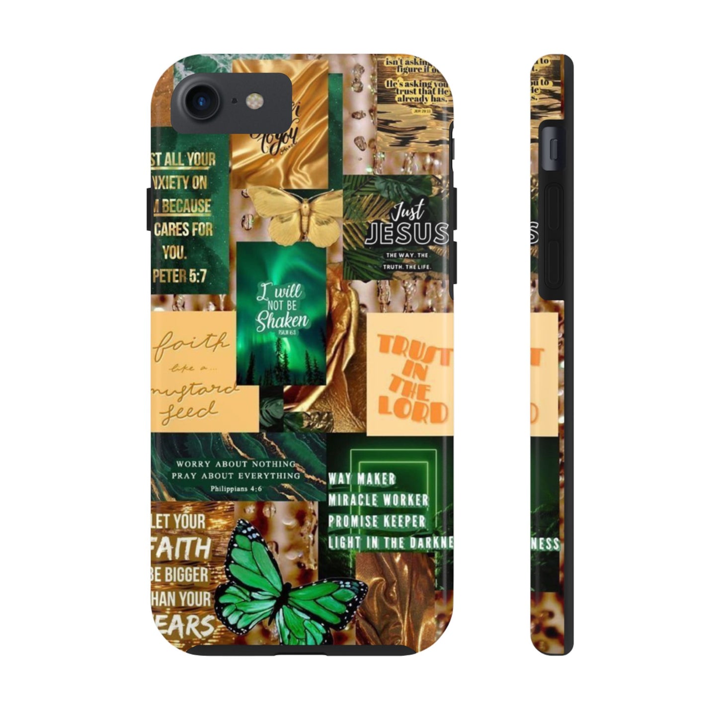 Trust in the lord Phone Case green and gold scripture collage