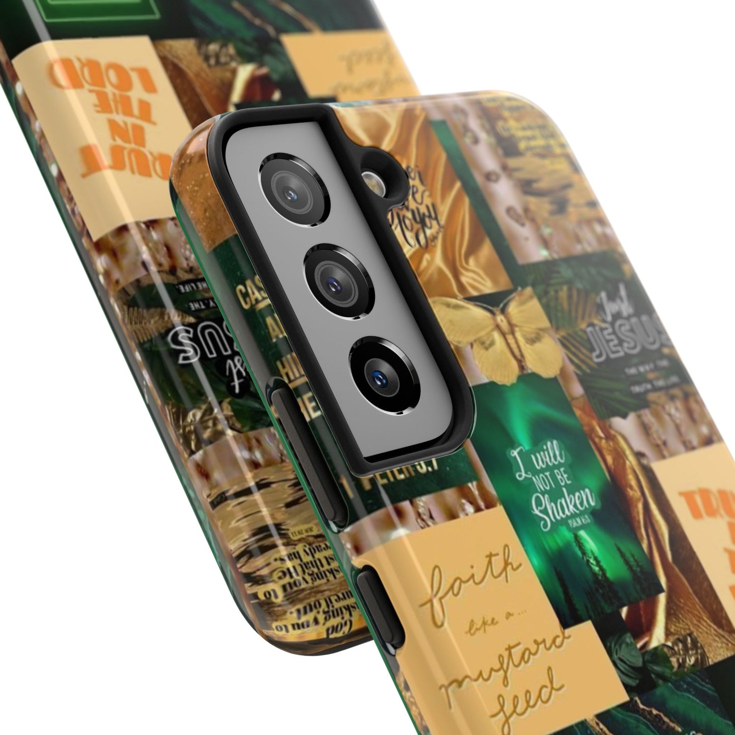 Trust in the lord Phone Case green and gold scripture collage