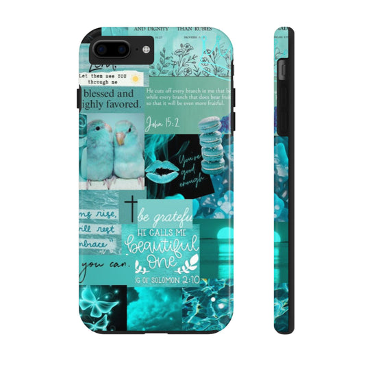 Beautiful one phone case aqua teal scripture collage