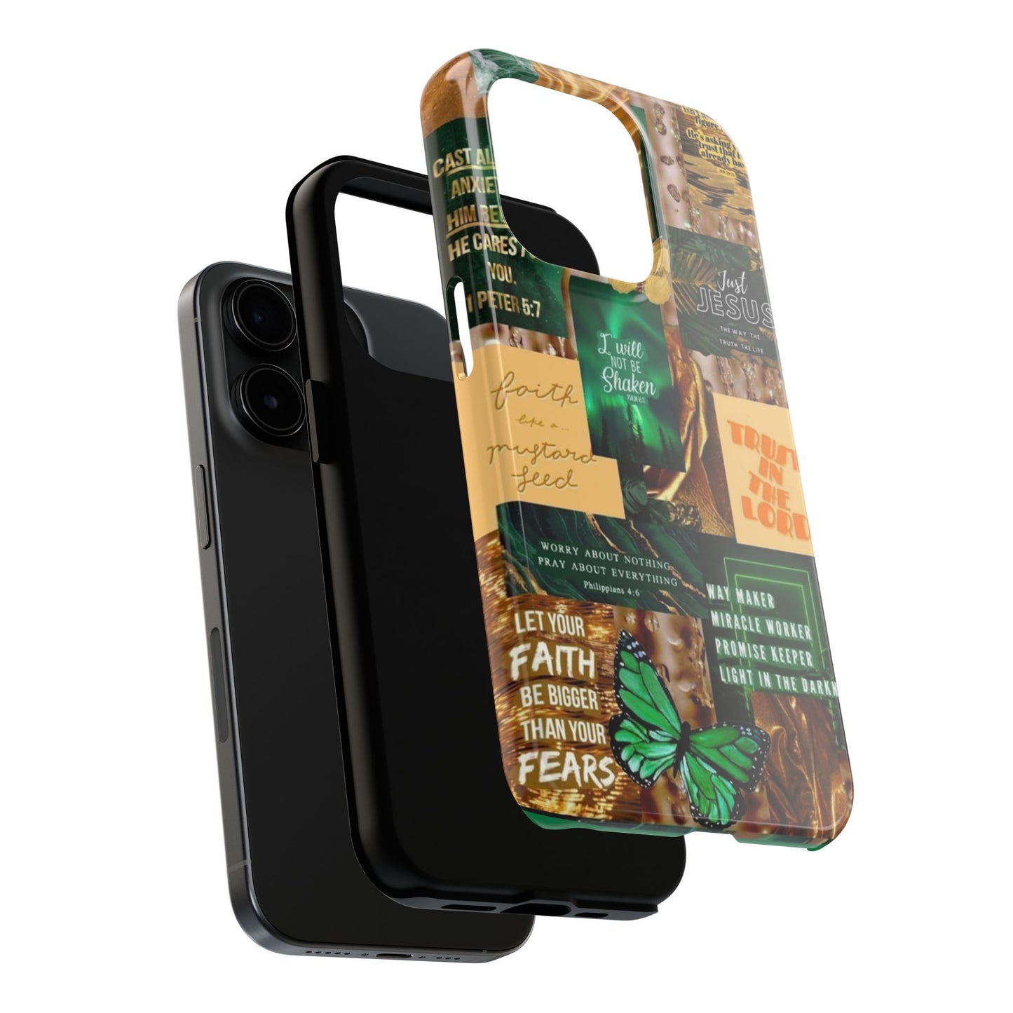 Trust in the lord Phone Case green and gold scripture collage