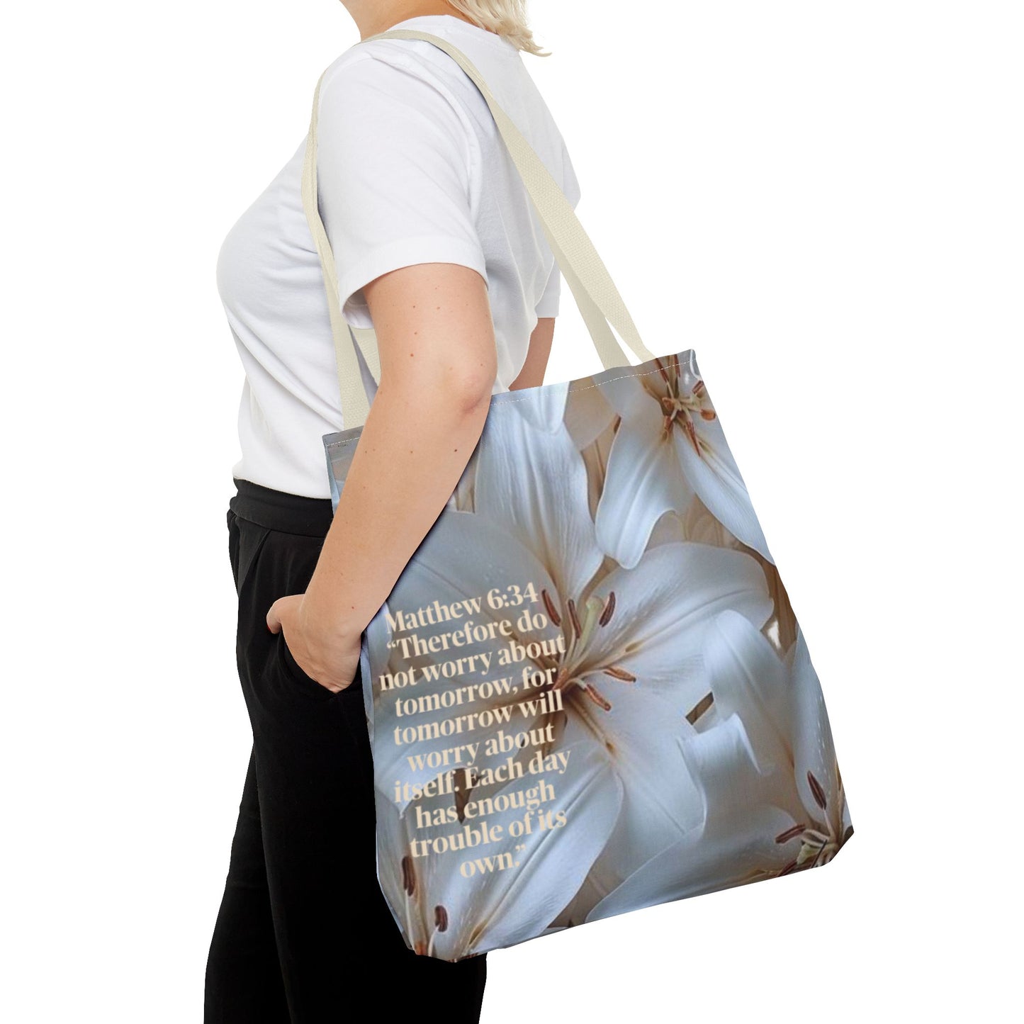 Don’t worry floral Tote Bag (Matthew 6:34)