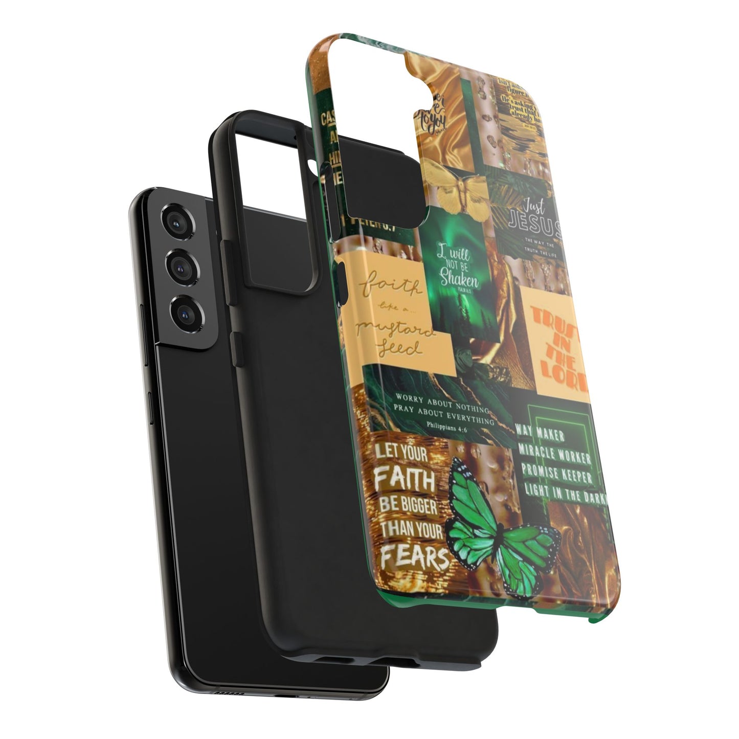Trust in the lord Phone Case green and gold scripture collage