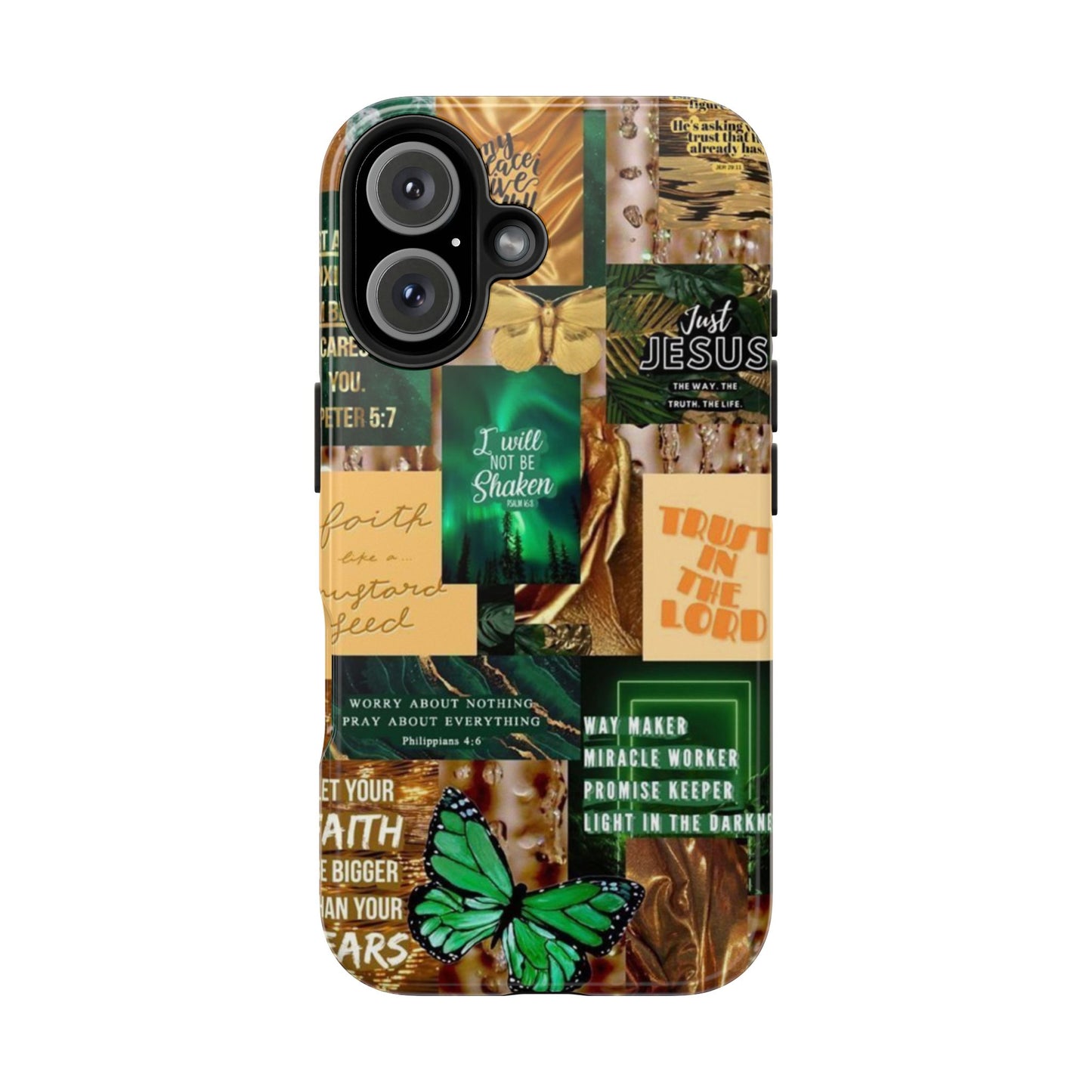 Trust in the lord Phone Case green and gold scripture collage