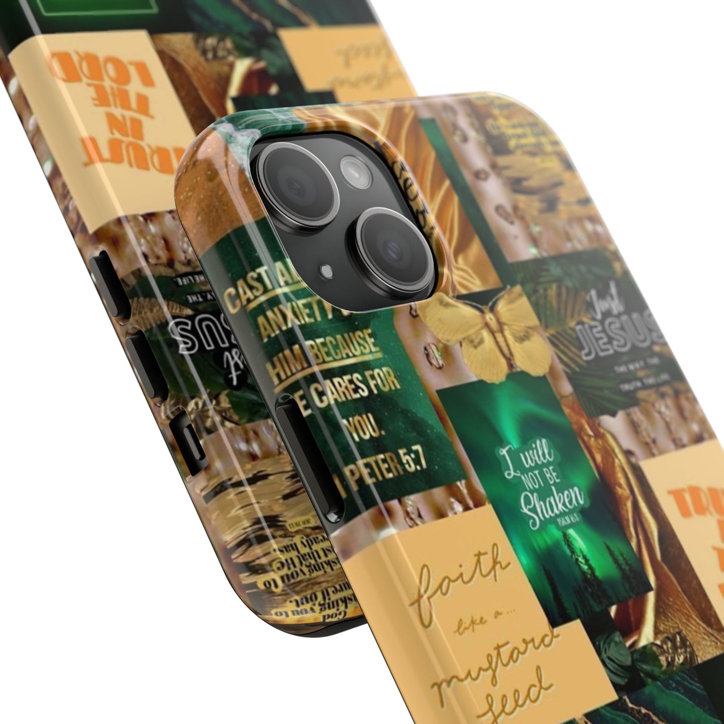 Trust in the lord Phone Case green and gold scripture collage