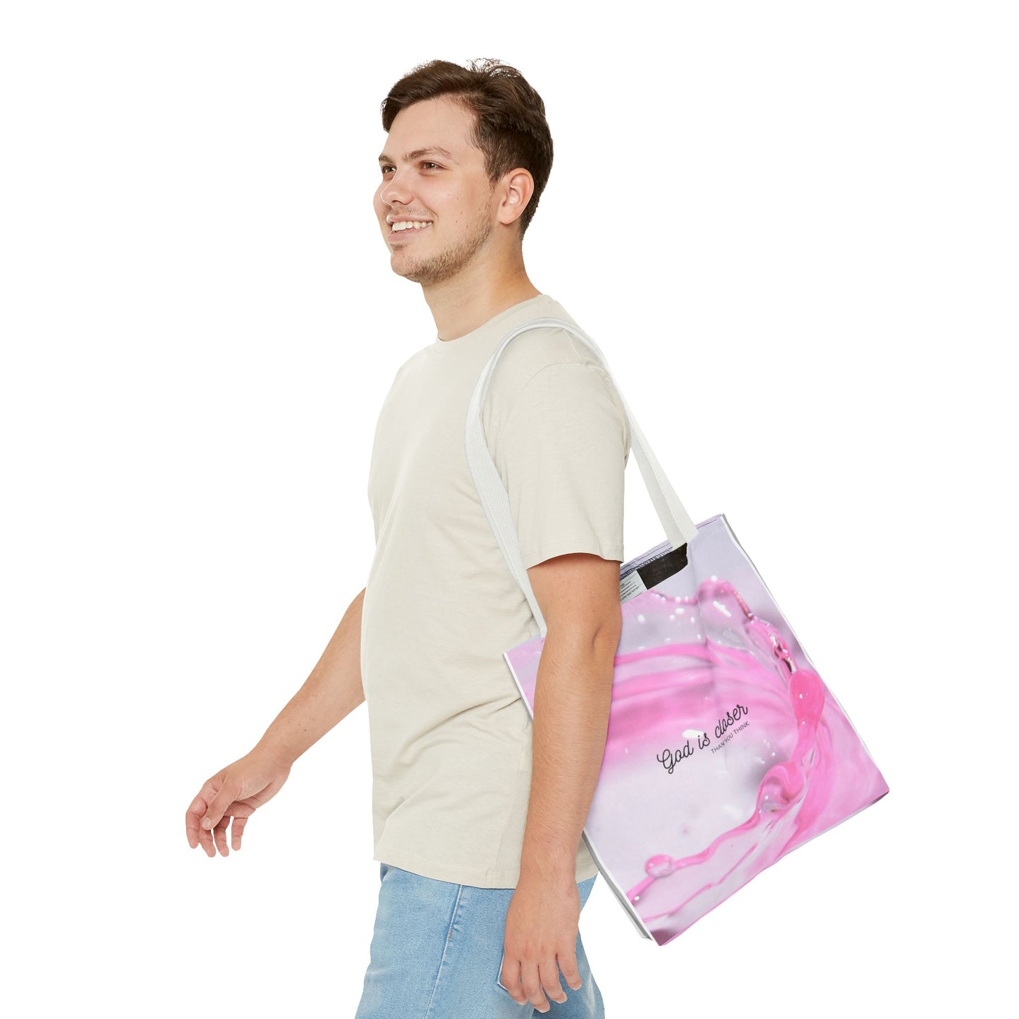 Inspirational Tote Bag - "God is Closer" - AOP Design