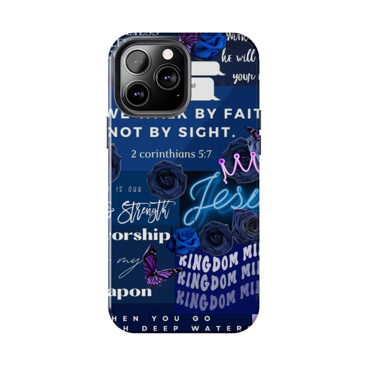 Kingdom mindset phone case deep blue faith & scripture collage