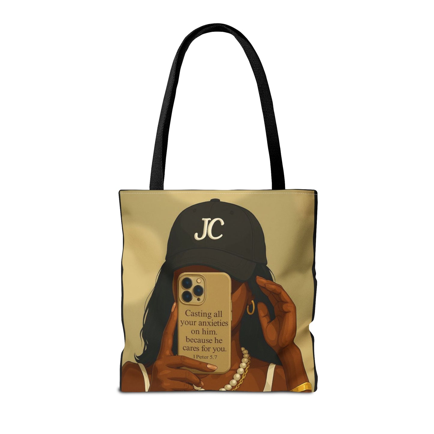 Chic Motivational Tote Bag - "Casting All Your Anxieties on Him" Design