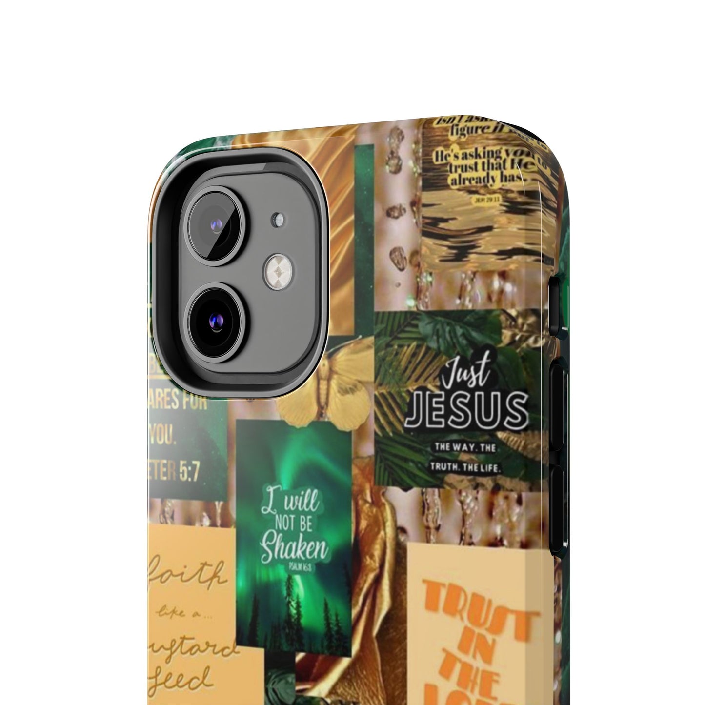 Trust in the lord Phone Case green and gold scripture collage