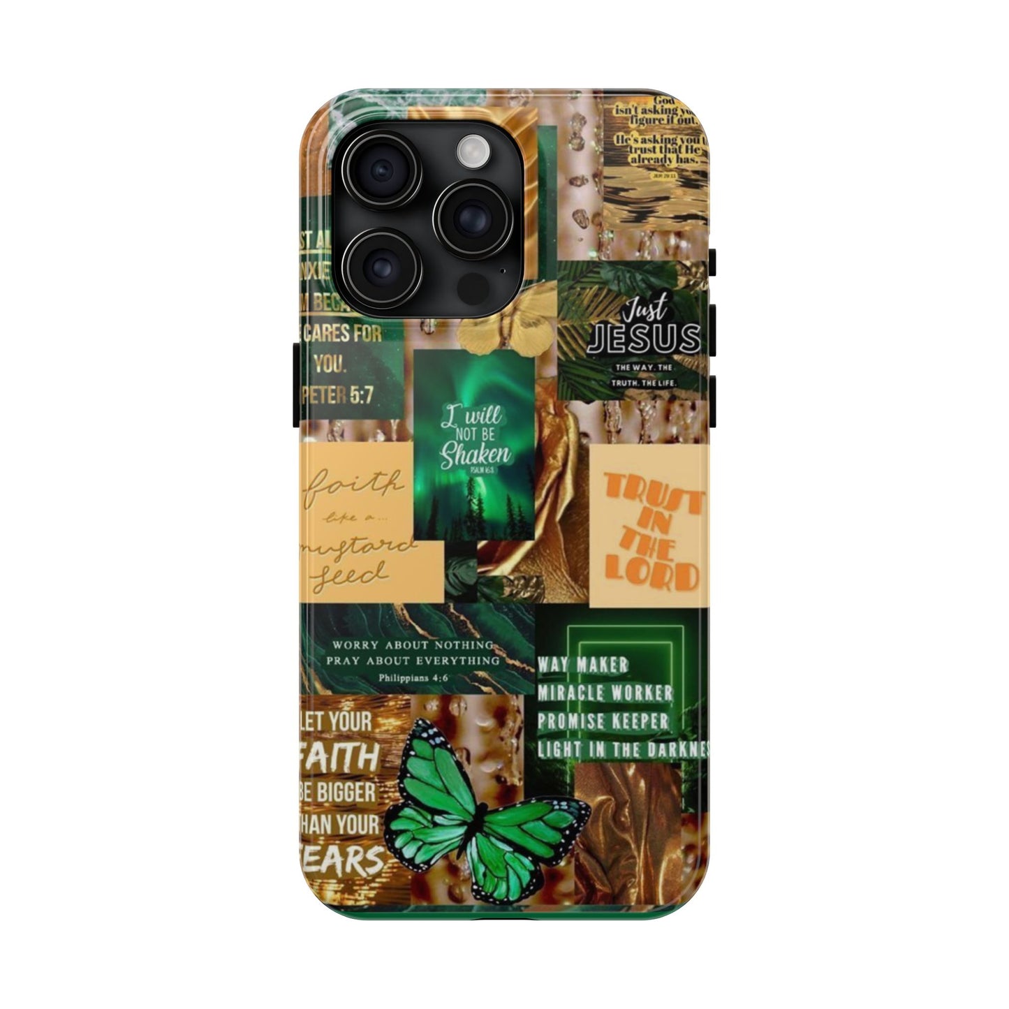 Trust in the lord Phone Case green and gold scripture collage