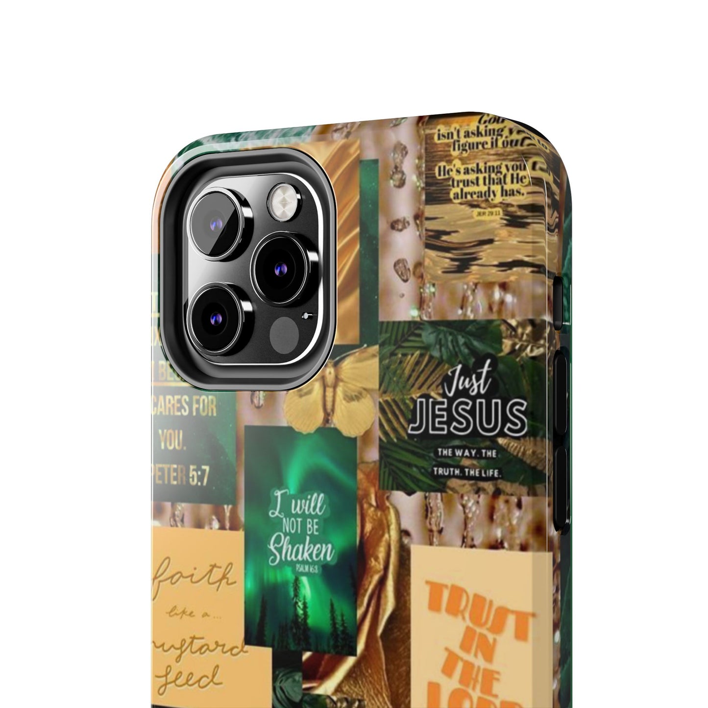 Trust in the lord Phone Case green and gold scripture collage