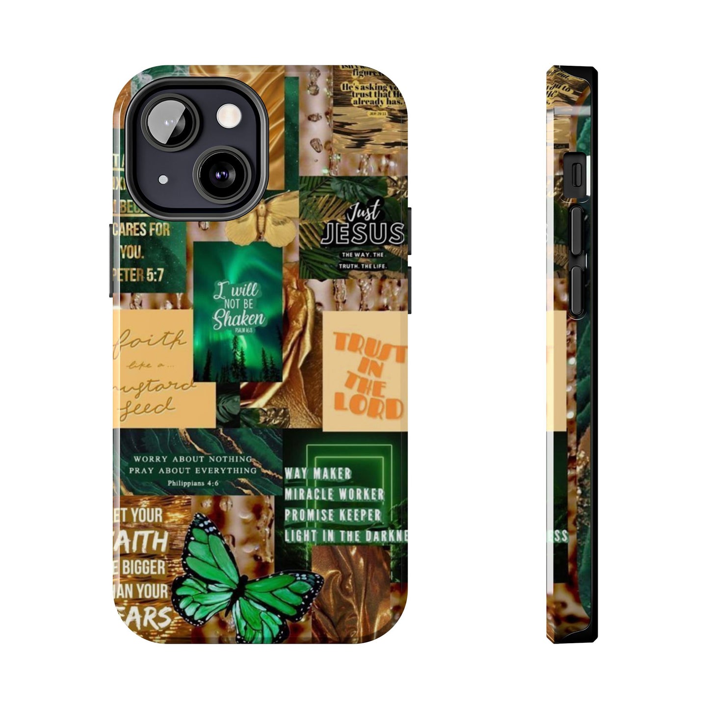 Trust in the lord Phone Case green and gold scripture collage