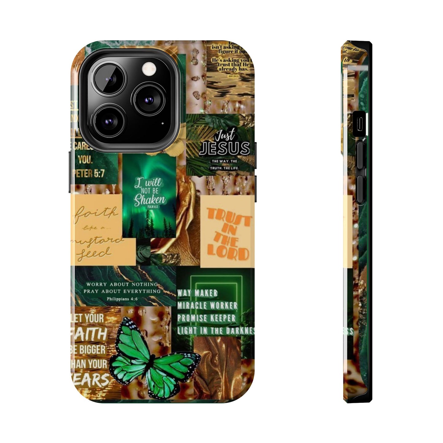 Trust in the lord Phone Case green and gold scripture collage