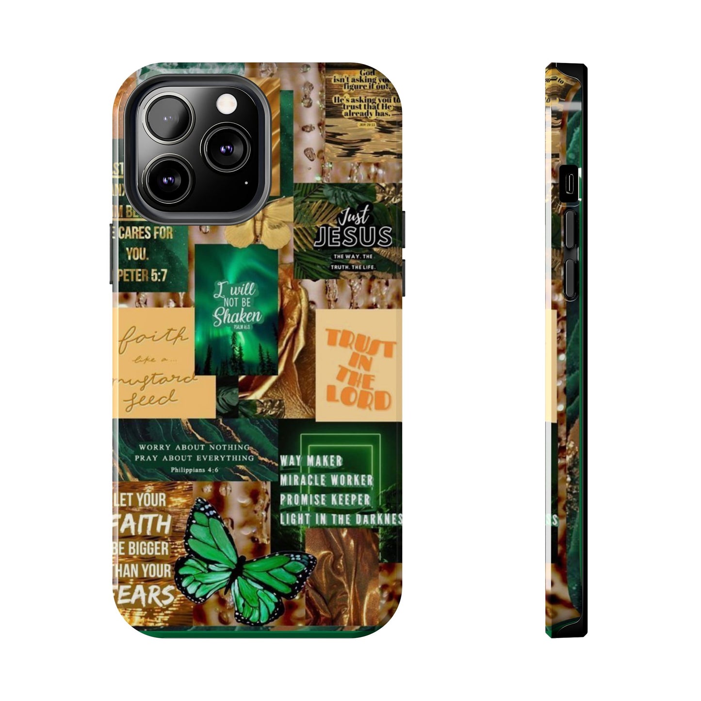Trust in the lord Phone Case green and gold scripture collage