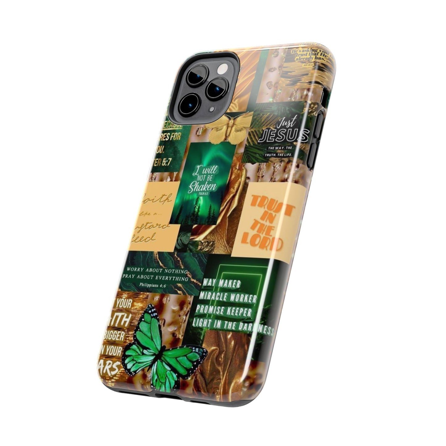 Trust in the lord Phone Case green and gold scripture collage