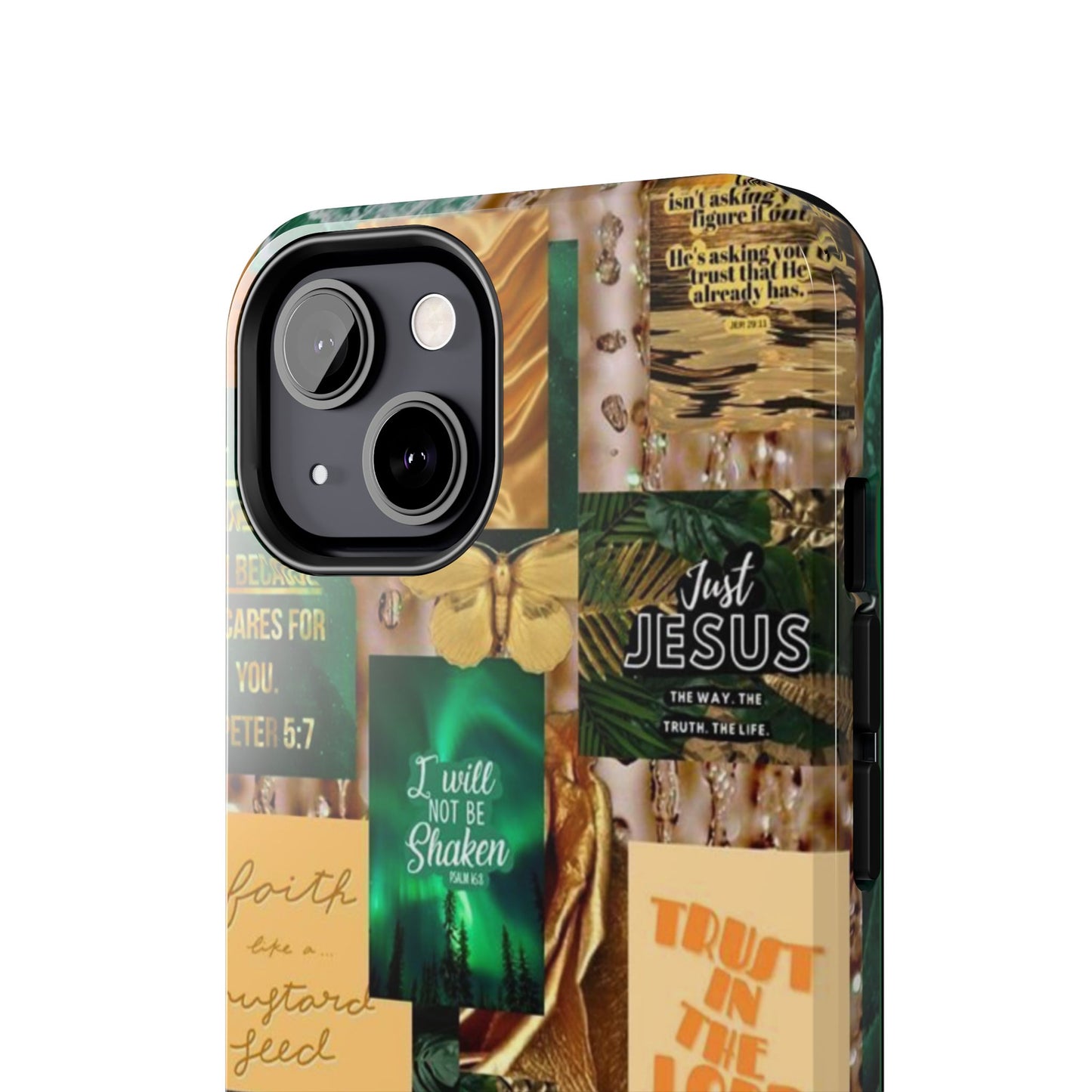 Trust in the lord Phone Case green and gold scripture collage
