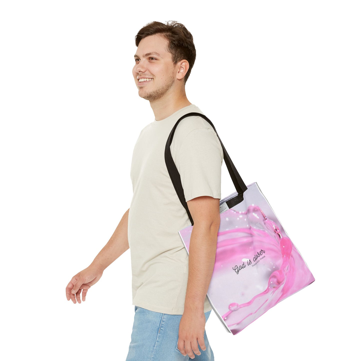 Inspirational Tote Bag - "God is Closer" - AOP Design
