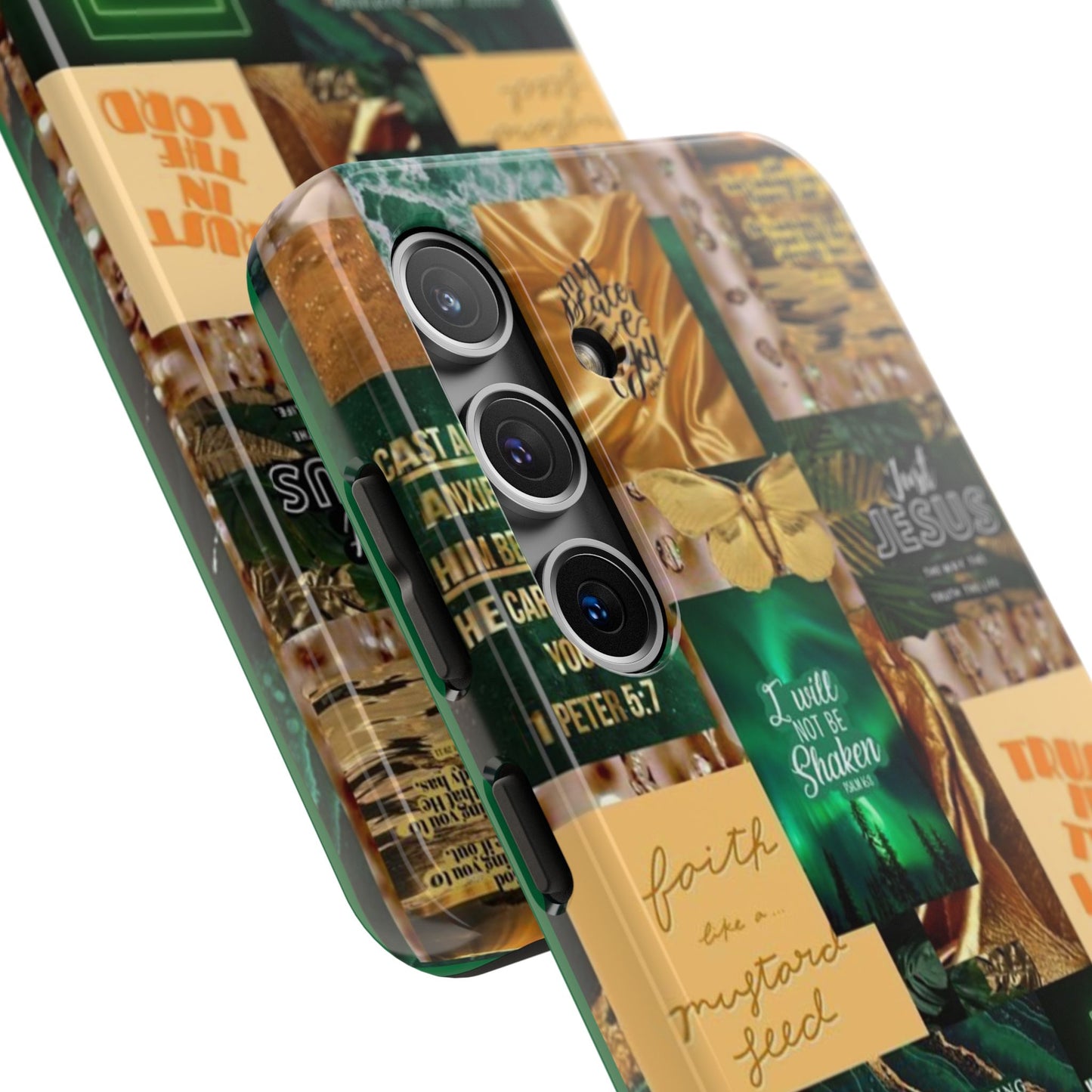 Trust in the lord Phone Case green and gold scripture collage
