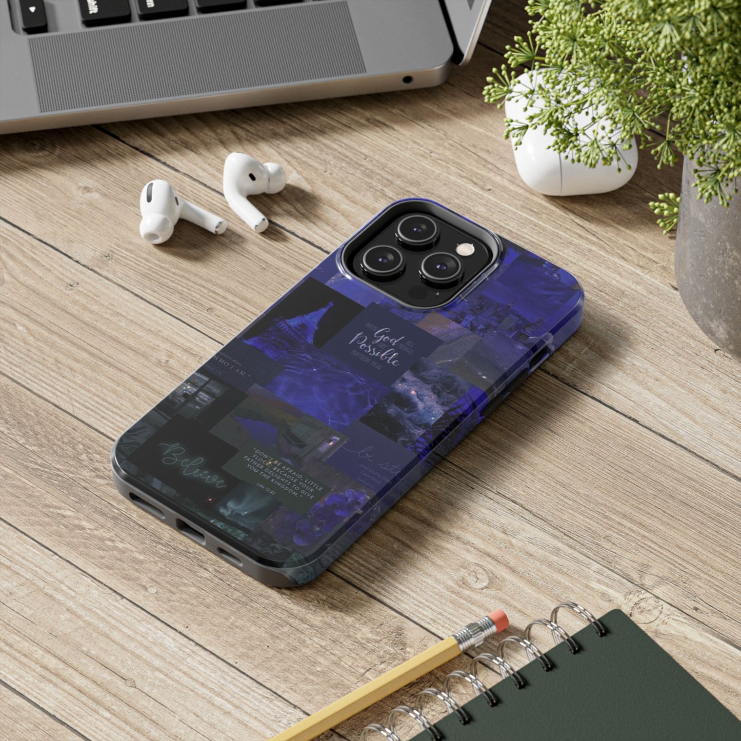 Deep blue faith, phone case with God, all things are possible