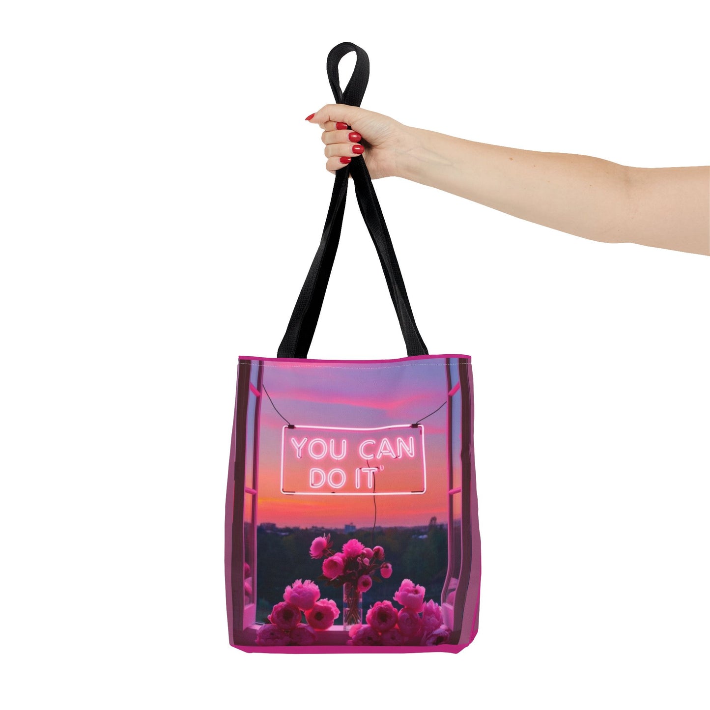 You can do it to faith, flowers, and  fierceness tote bag