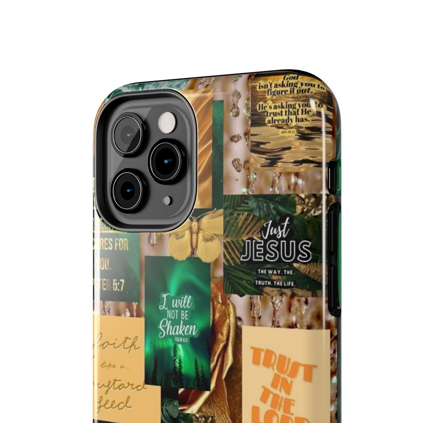 Trust in the lord Phone Case green and gold scripture collage