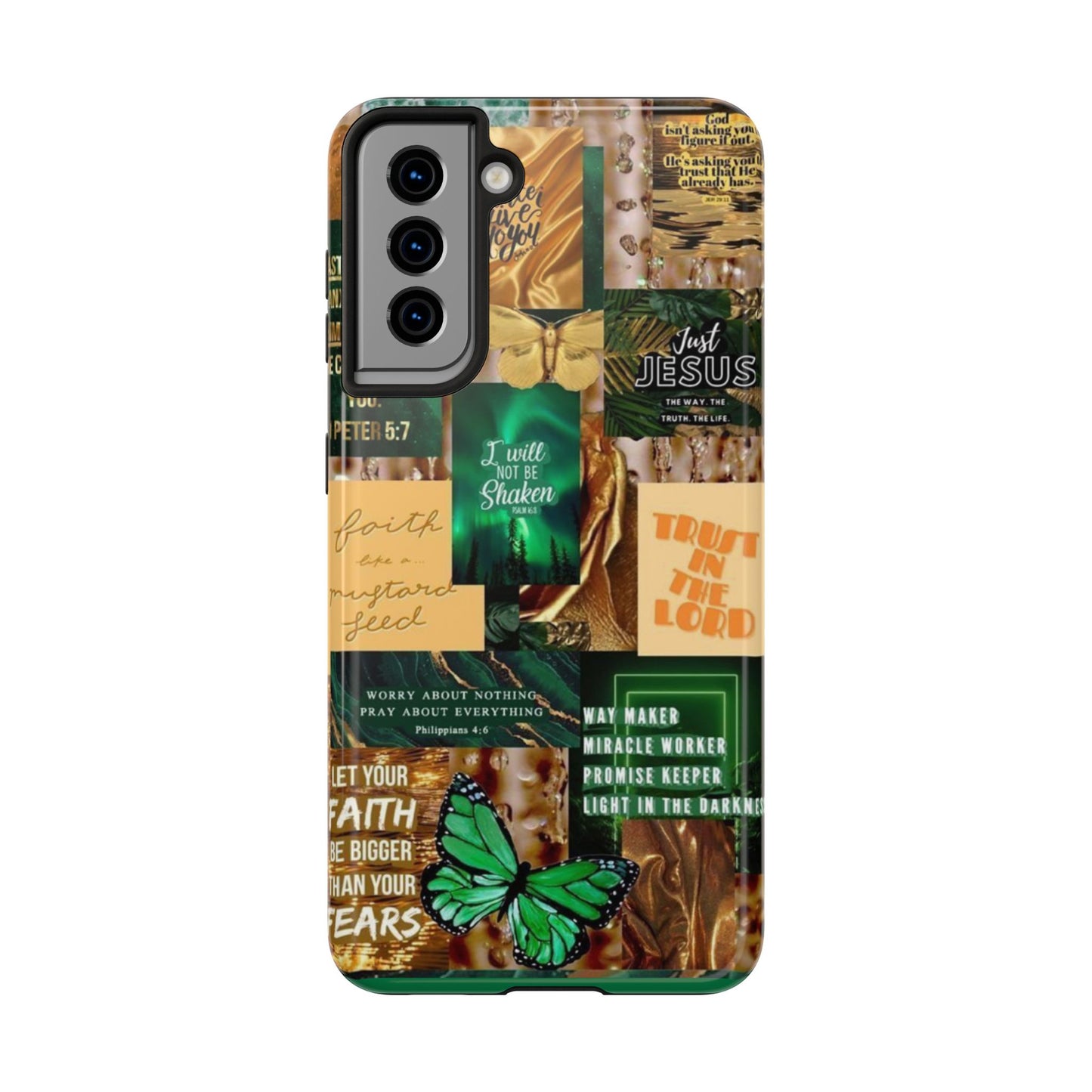 Trust in the lord Phone Case green and gold scripture collage