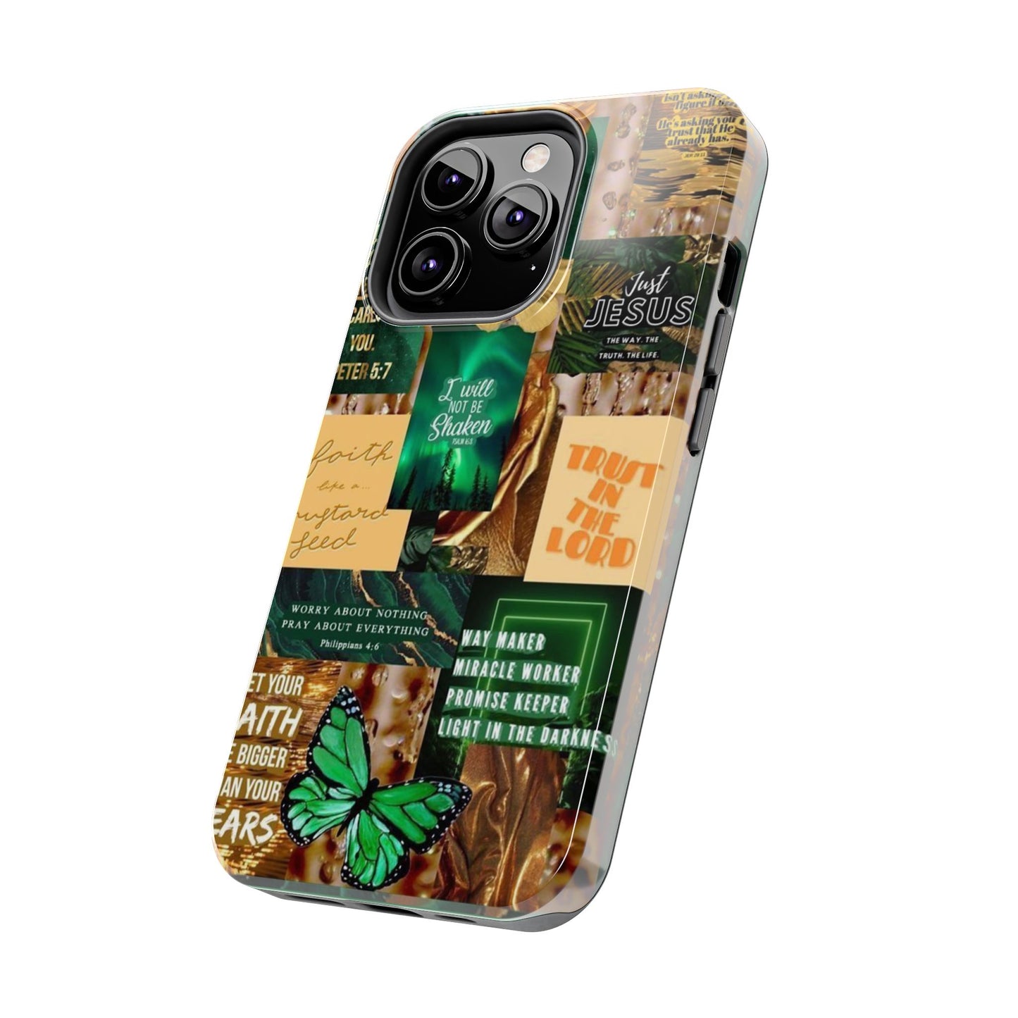 Trust in the lord Phone Case green and gold scripture collage