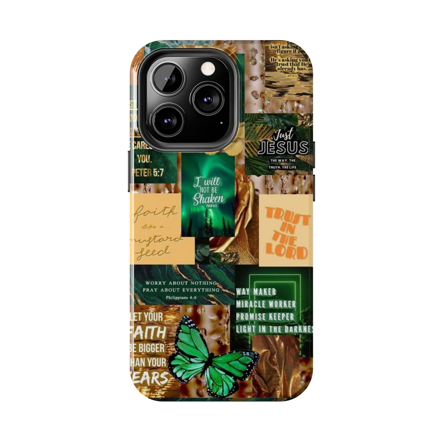 Trust in the lord Phone Case green and gold scripture collage