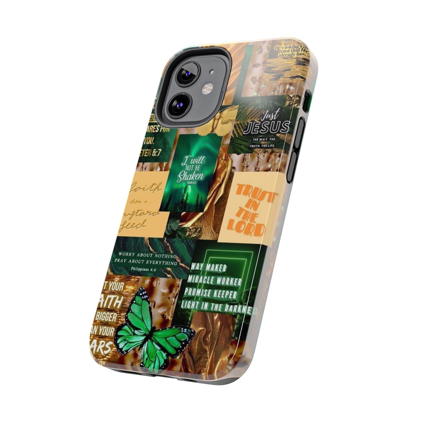 Trust in the lord Phone Case green and gold scripture collage