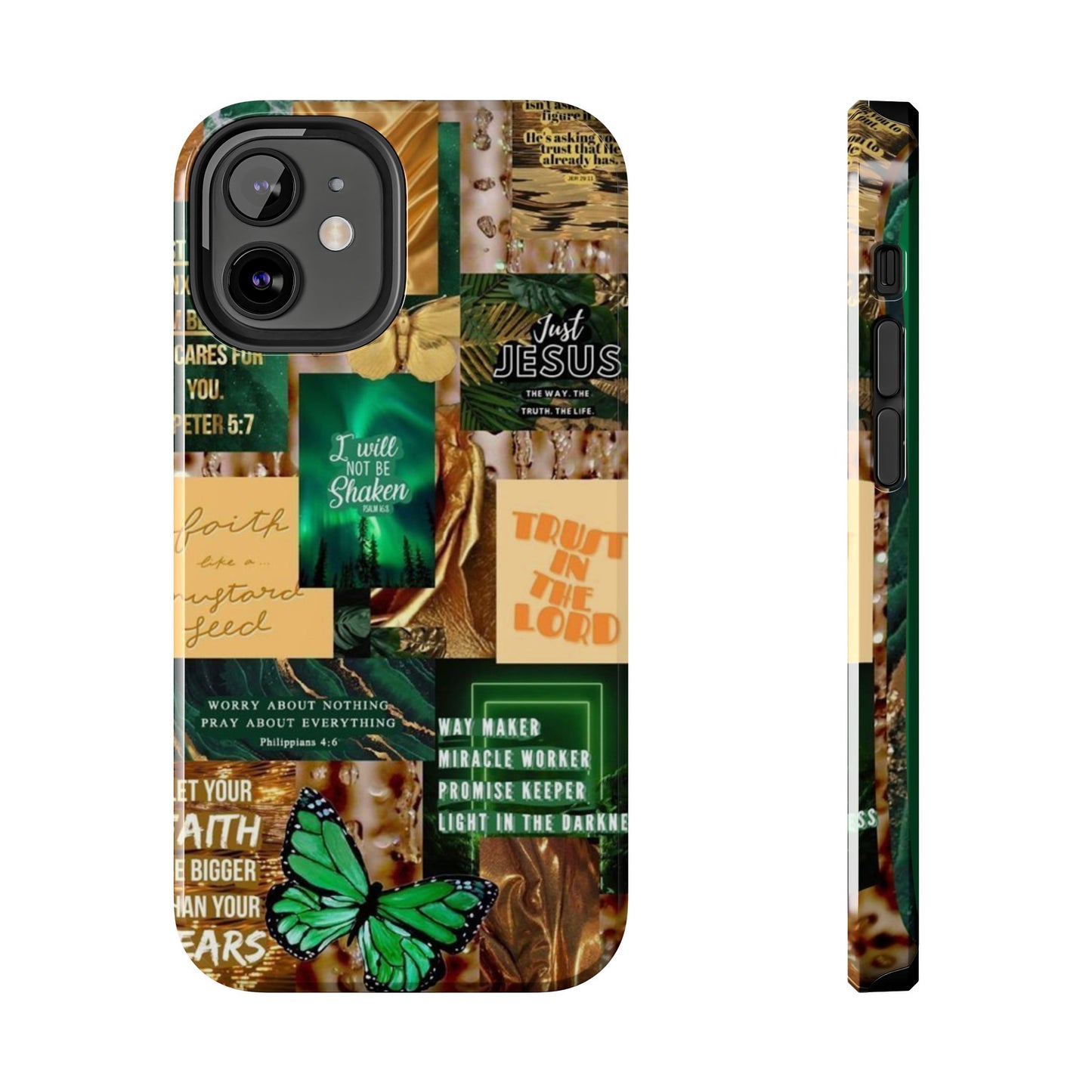 Trust in the lord Phone Case green and gold scripture collage