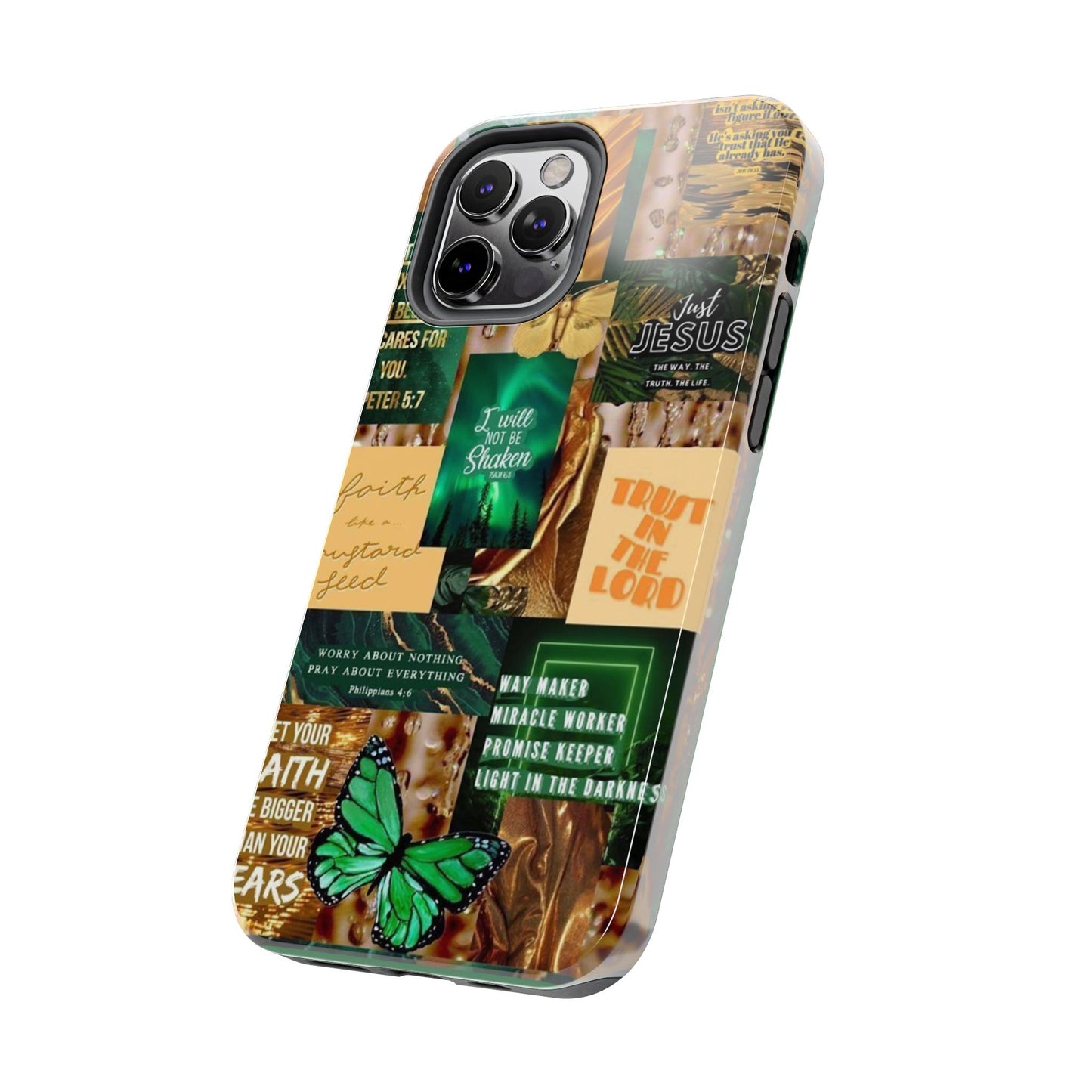 Trust in the lord Phone Case green and gold scripture collage