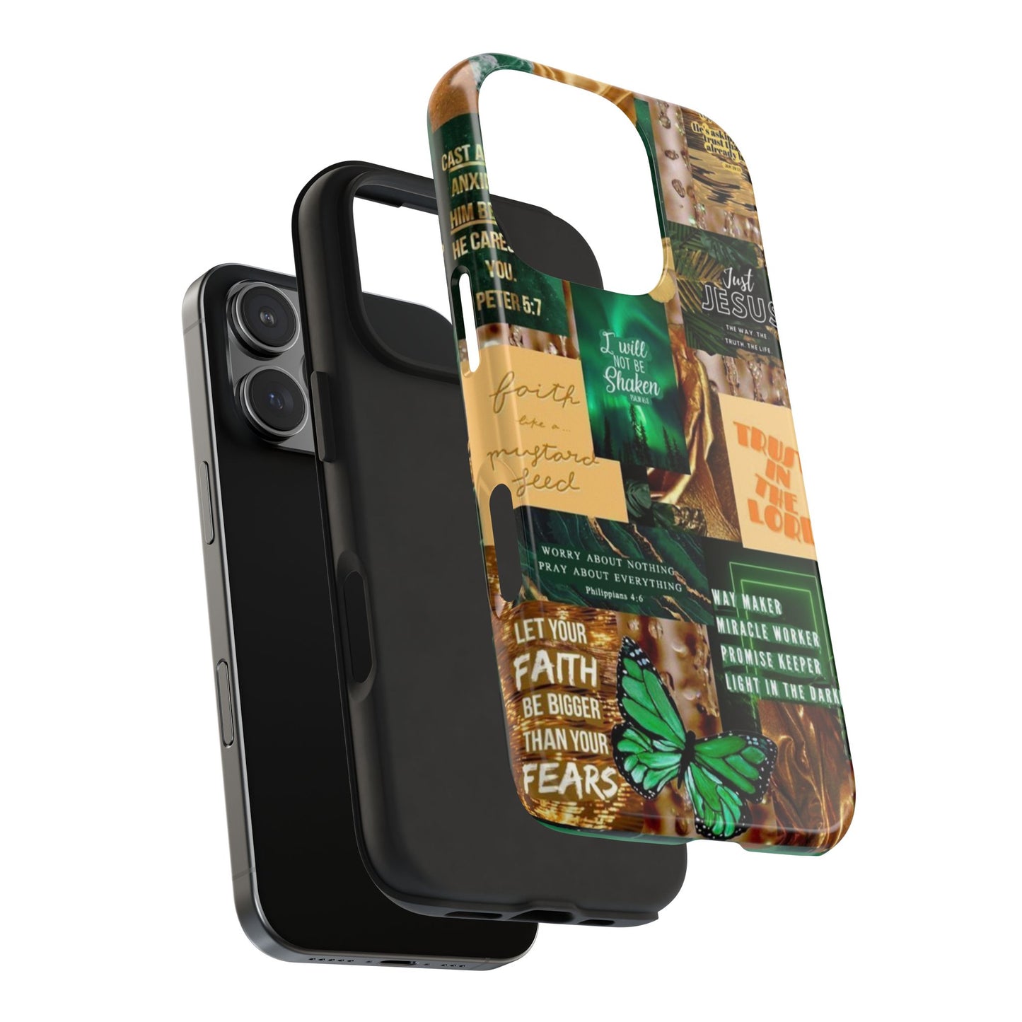 Trust in the lord Phone Case green and gold scripture collage