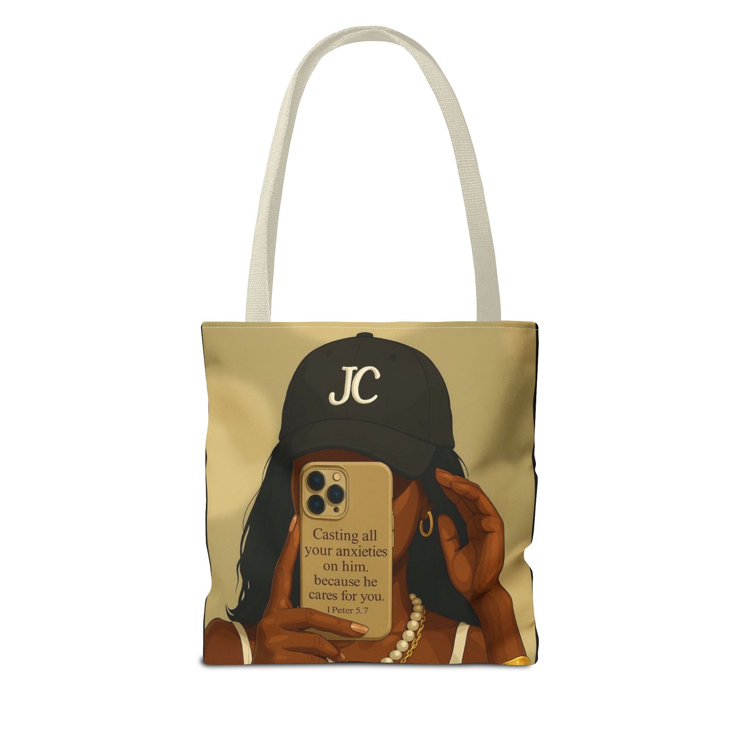 Chic Motivational Tote Bag - "Casting All Your Anxieties on Him" Design