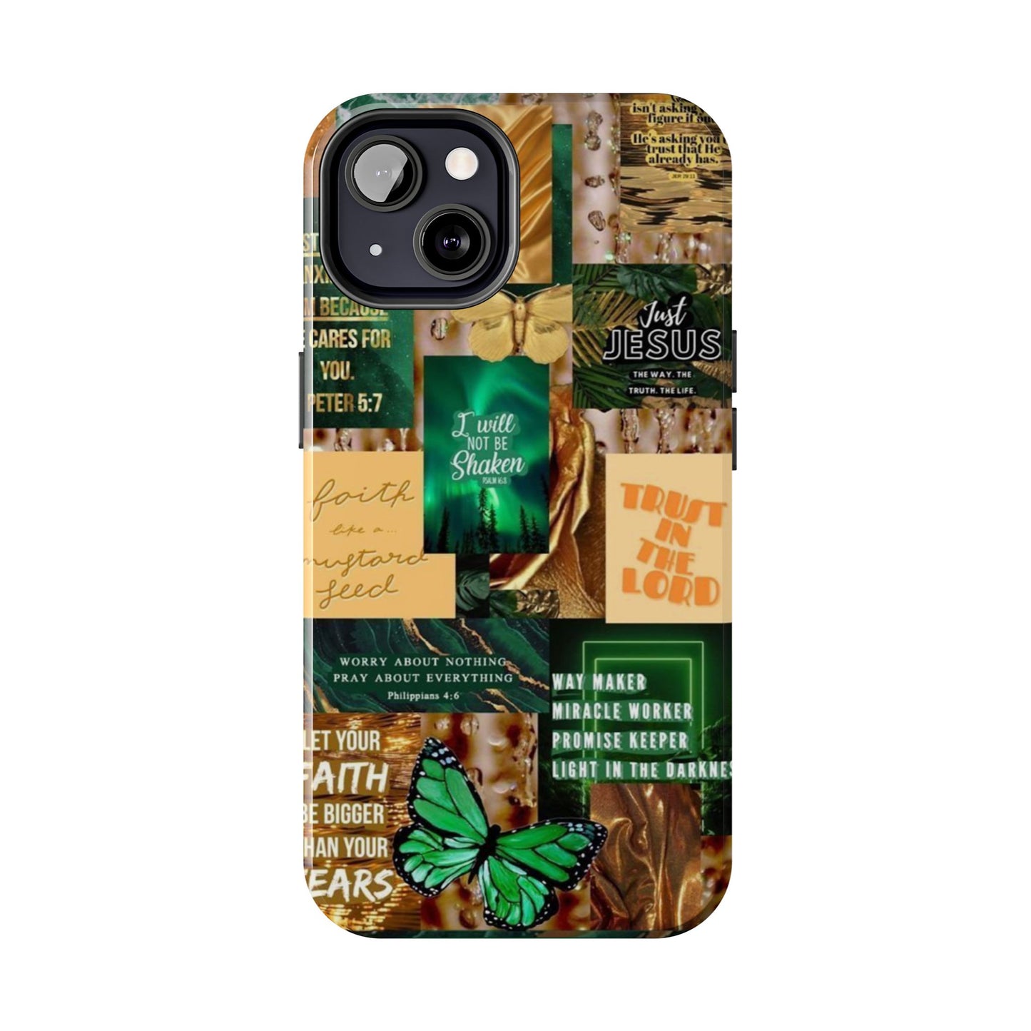 Trust in the lord Phone Case green and gold scripture collage