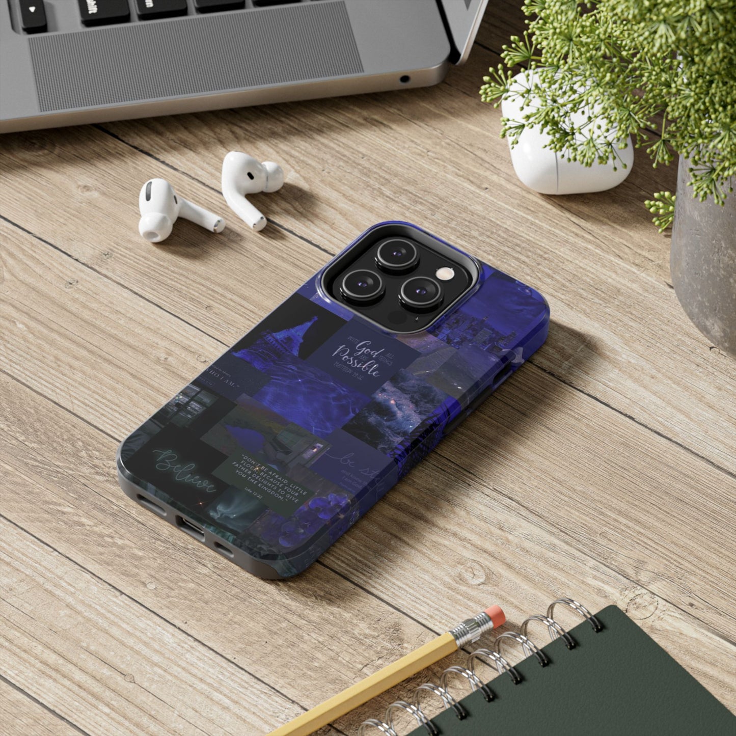 Deep blue faith, phone case with God, all things are possible