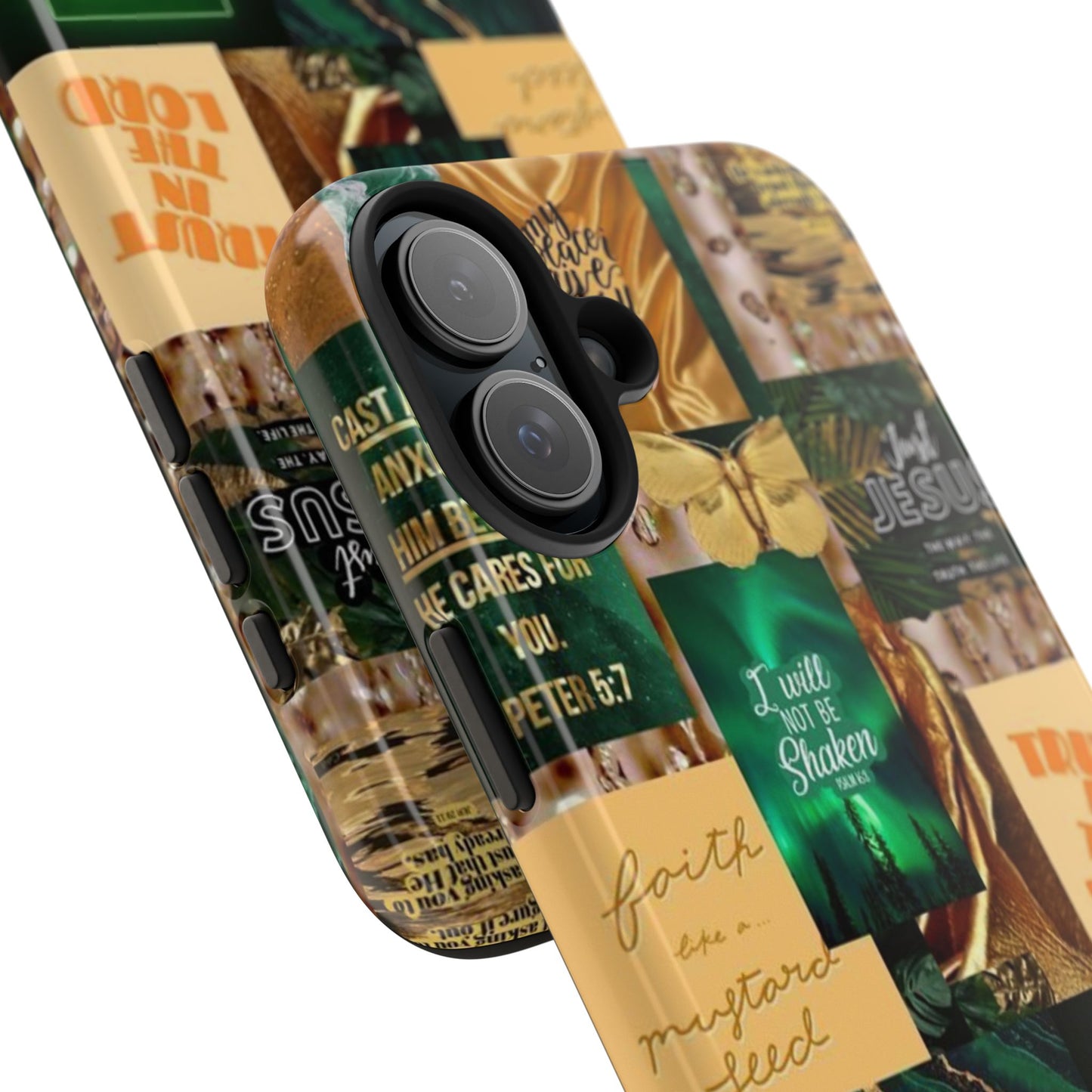 Trust in the lord Phone Case green and gold scripture collage